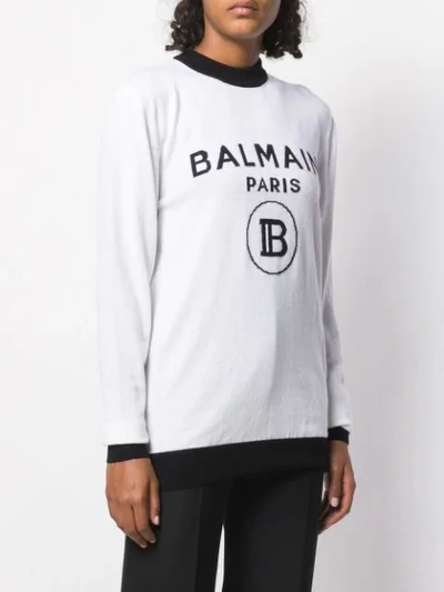 Shop Balmain Intarsia Logo Jumper In White