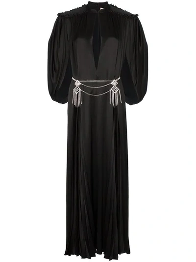 Shop Gucci Cape Sleeve Open Front Crystal-embellished Belted Gown In Black
