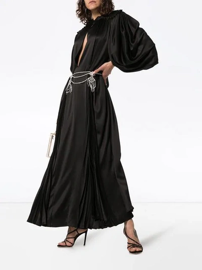 Shop Gucci Cape Sleeve Open Front Crystal-embellished Belted Gown In Black