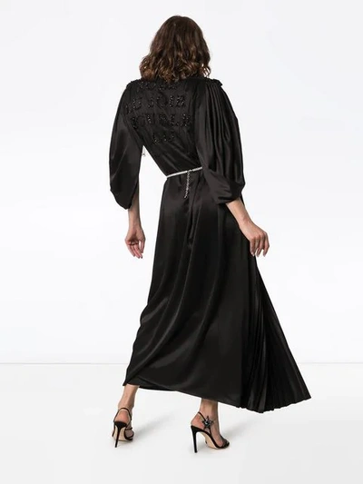 Shop Gucci Cape Sleeve Open Front Crystal-embellished Belted Gown In Black