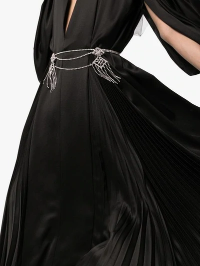 Shop Gucci Cape Sleeve Open Front Crystal-embellished Belted Gown In Black