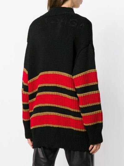 Shop N°21 Striped Chunky Knit Cardigan In Black