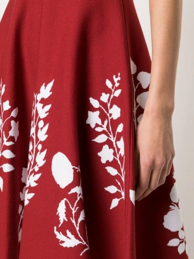 Shop Oscar De La Renta Flared Floral Knit Dress In Cranberry/white