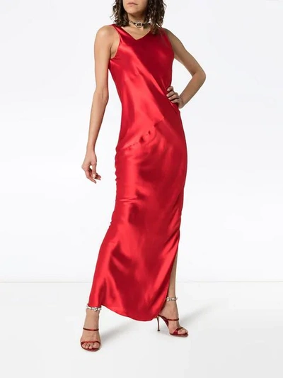 Shop Deitas Louise V Neck Asymmetric Silk Dress In Red