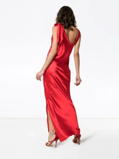 Shop Deitas Louise V Neck Asymmetric Silk Dress In Red