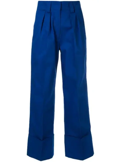 Shop Msgm Pleated Cuffed Trousers In Blue