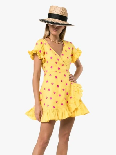 Shop All Things Mochi 'dory' Wickelkleid Mit Rüschen In Yellow