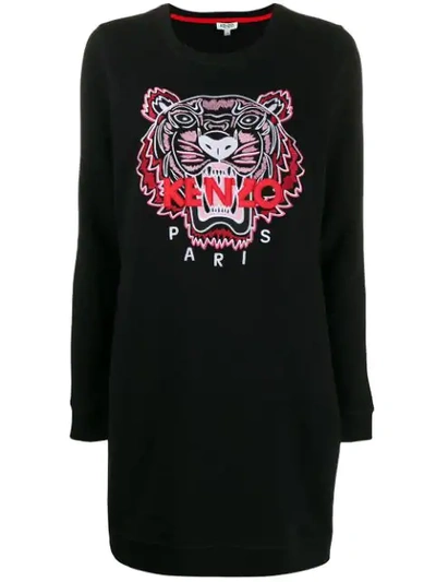 Shop Kenzo Tiger-embroidered Sweater Dress In Black
