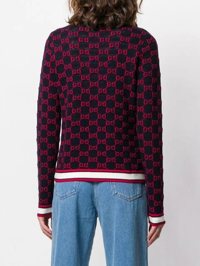 Shop Gucci Gg Jacquard Logo Sweater In 4206 Blue/multi