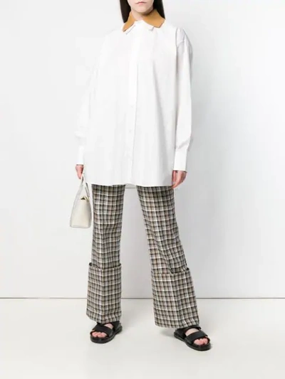 Shop Plan C Contrast Collar Oversized Shirt In White