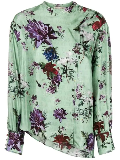 Shop Each X Other Floral Print Asymmetric Blouse In Green
