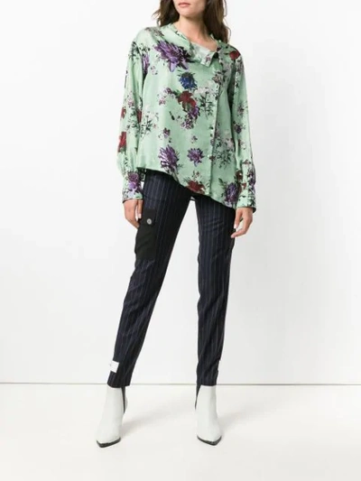 Shop Each X Other Floral Print Asymmetric Blouse In Green
