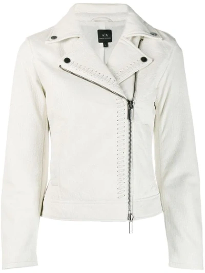 Shop Armani Exchange Biker Jacket In White