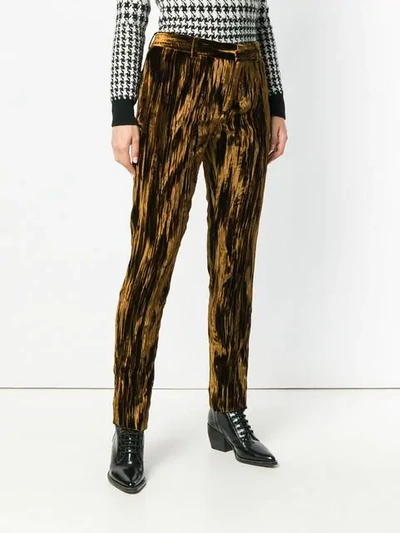 Saint Laurent Trousers In Crinkled Velvet In Metallic
