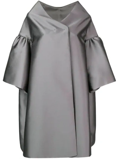 Shop Alberta Ferretti Ruffle Sleeve Oversized Coat In Grey
