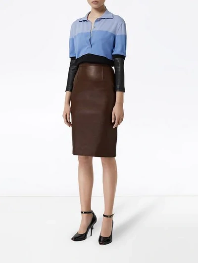 Shop Burberry Lambskin Pencil Skirt In Brown