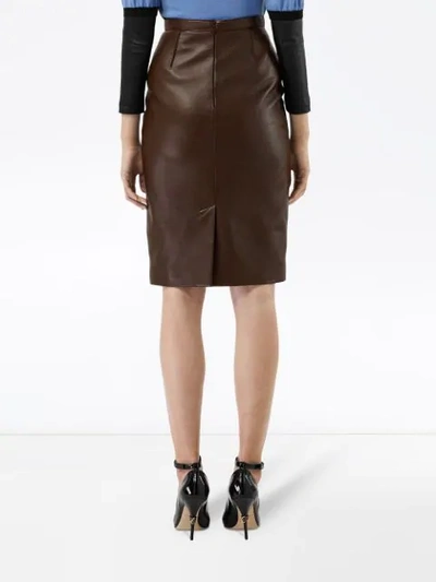 Shop Burberry Lambskin Pencil Skirt In Brown