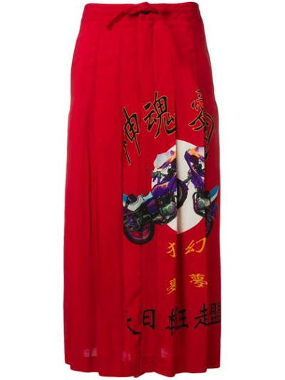 Shop Yohji Yamamoto Motorbike Print Skirt - Red