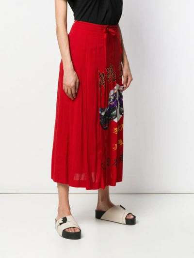 Shop Yohji Yamamoto Motorbike Print Skirt - Red