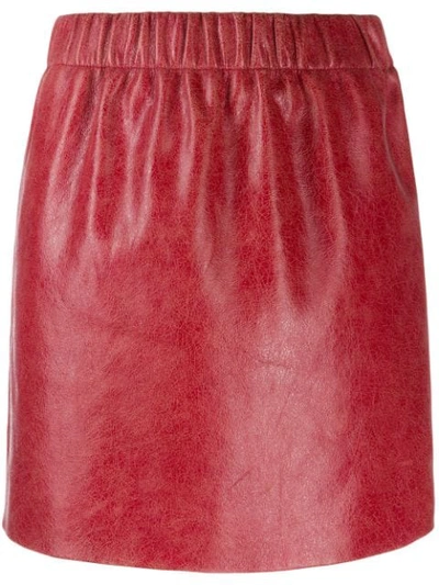 Shop Miu Miu Cracked Effect Mini Skirt In Red