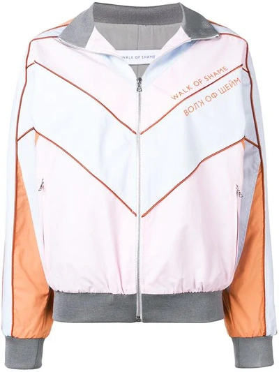 Shop Walk Of Shame Chevron Colour Block Bomber Jacket In Orange