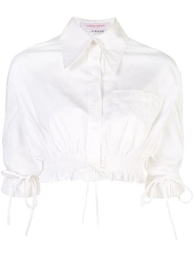 Shop Carolina Herrera Cropped Oversized Collar Shirt In White