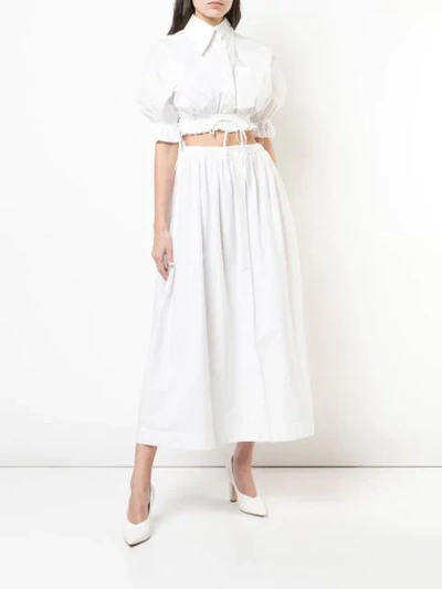 Shop Carolina Herrera Cropped Oversized Collar Shirt In White