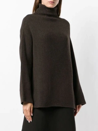 Shop Agnona Chunky Knit Polo Neck In Brown