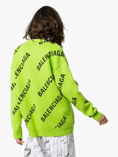 Shop Balenciaga Intarsia Logo Oversized Cotton-blend Jumper In Green