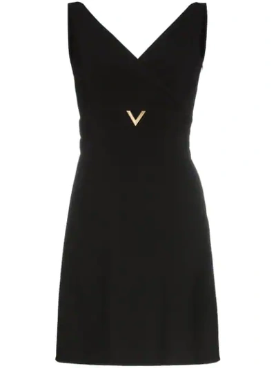 VALENTINO V-NECK WOOL A-LINE MINI DRESS - 黑色