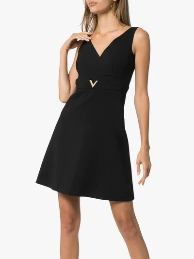 Shop Valentino V-neck Wool A-line Mini Dress In Black
