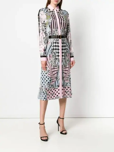 Shop Versace Harlequin Print Shirt Dress In Neutrals