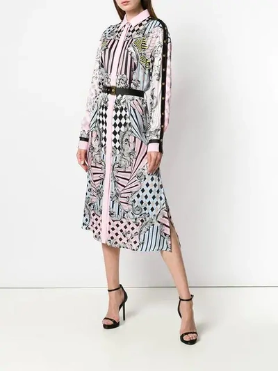Shop Versace Harlequin Print Shirt Dress In Neutrals