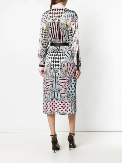 Shop Versace Harlequin Print Shirt Dress In Neutrals