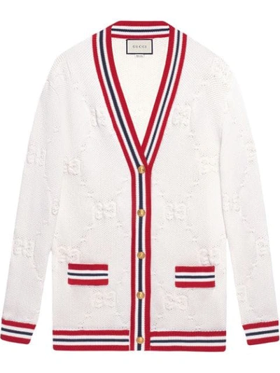 Shop Gucci Sylvie Web Knitted Cardigan In White
