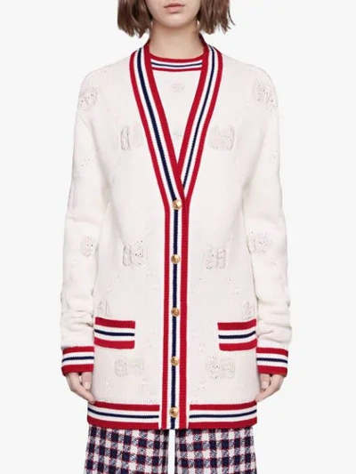 Shop Gucci Sylvie Web Knitted Cardigan In White