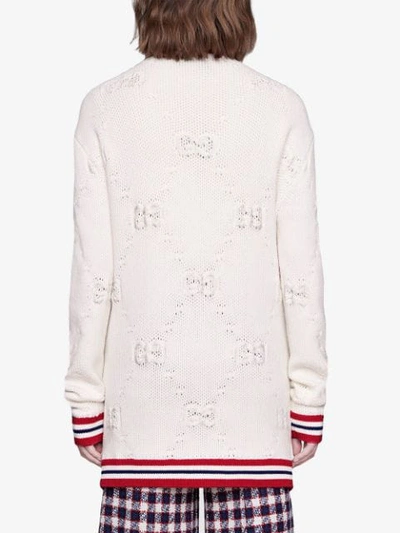 Shop Gucci Sylvie Web Knitted Cardigan In White