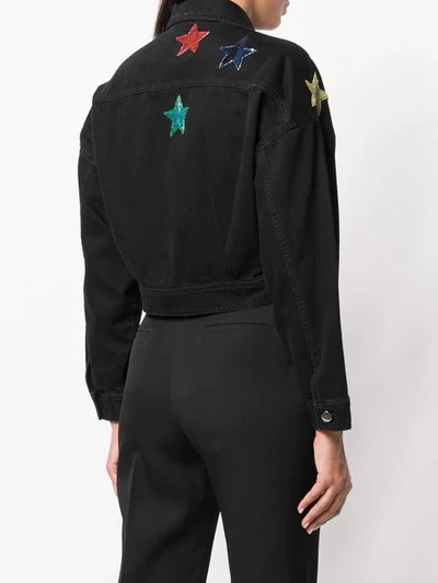 Shop Valentino Star Embroidered Denim Jacket In Black