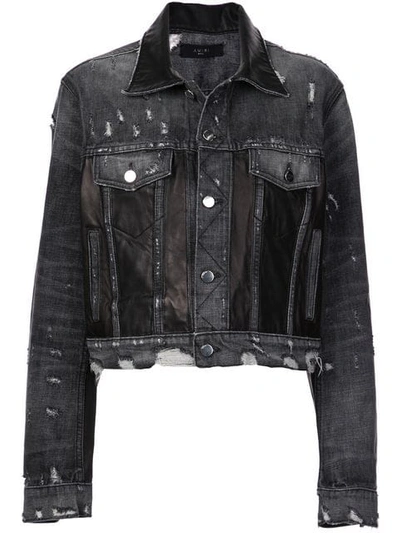 Shop Amiri Distressed Paneled Denim Jacket In Black