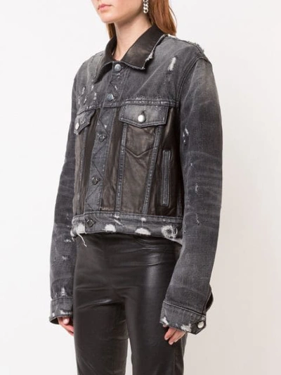 Shop Amiri Distressed Paneled Denim Jacket In Black