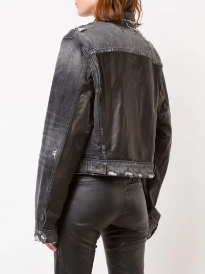 Shop Amiri Distressed Paneled Denim Jacket In Black