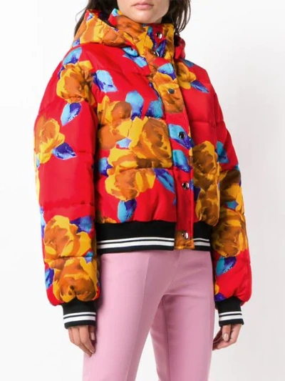 Shop Msgm Hooded Oversized Puffer Jacket - Red