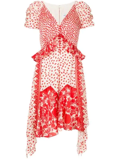 Self portrait Printed Handkerchief Satin Dress In Cream red ModeSens