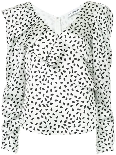 Shop Self-portrait Printed Flared Blouse In White