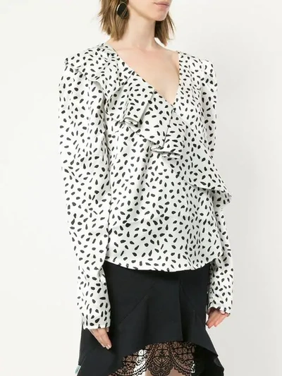 Shop Self-portrait Printed Flared Blouse In White