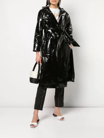 Shop Alexa Chung Wet-look Trench Coat In Black