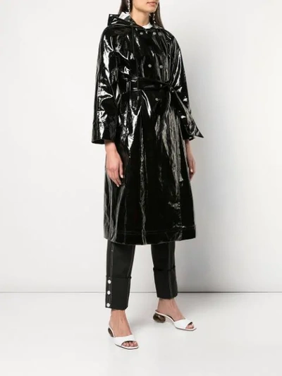 Shop Alexa Chung Wet-look Trench Coat In Black