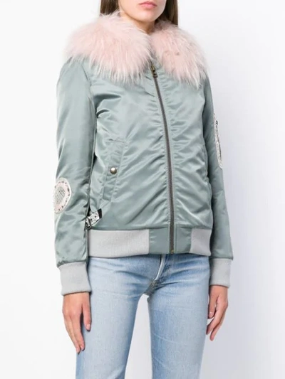 Shop Mr & Mrs Italy Fur Lining Bomber Jacket In Blue