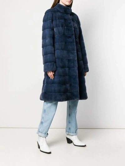 Shop Liska Long Panelled Coat In Blue