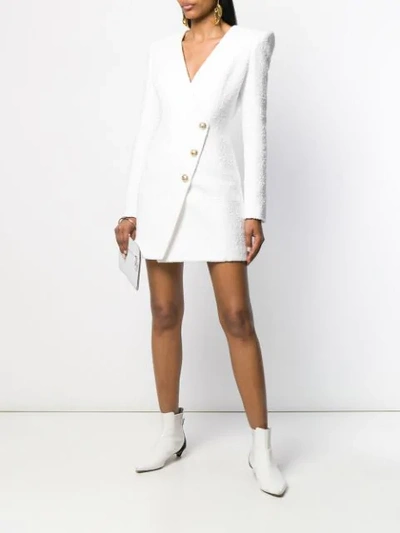 Shop Balmain Asymmetric Buttoned Mini Dress In White